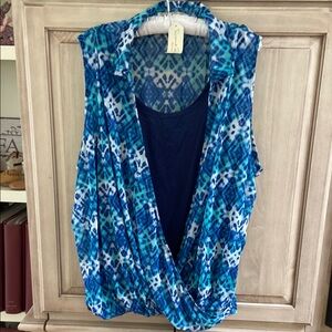 French Laundry woman top sz 3X Blue Patterned Sleeveless Top nwt